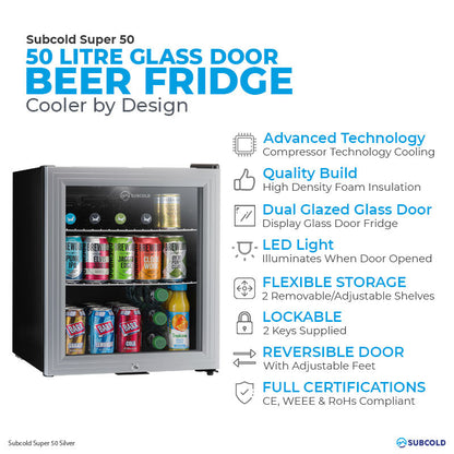 Subcold Super 50 LED Beer Fridge - Silver | Refurbished