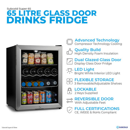 Subcold Super 65 LED Beer Fridge - Silver