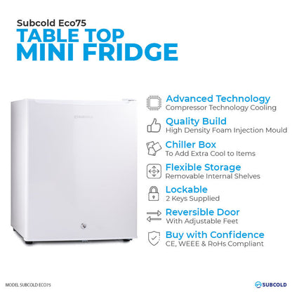 Subcold Eco75 Table Top Fridge - White | Refurbished