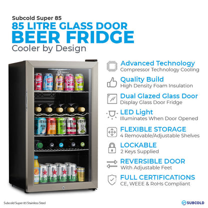 Subcold Super 85 LED Beer Fridge - Stainless Steel | Refurbished