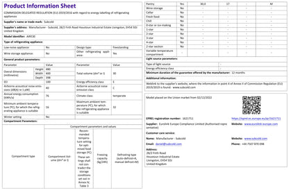 Subcold Aire30 LED Mini Fridge - Black