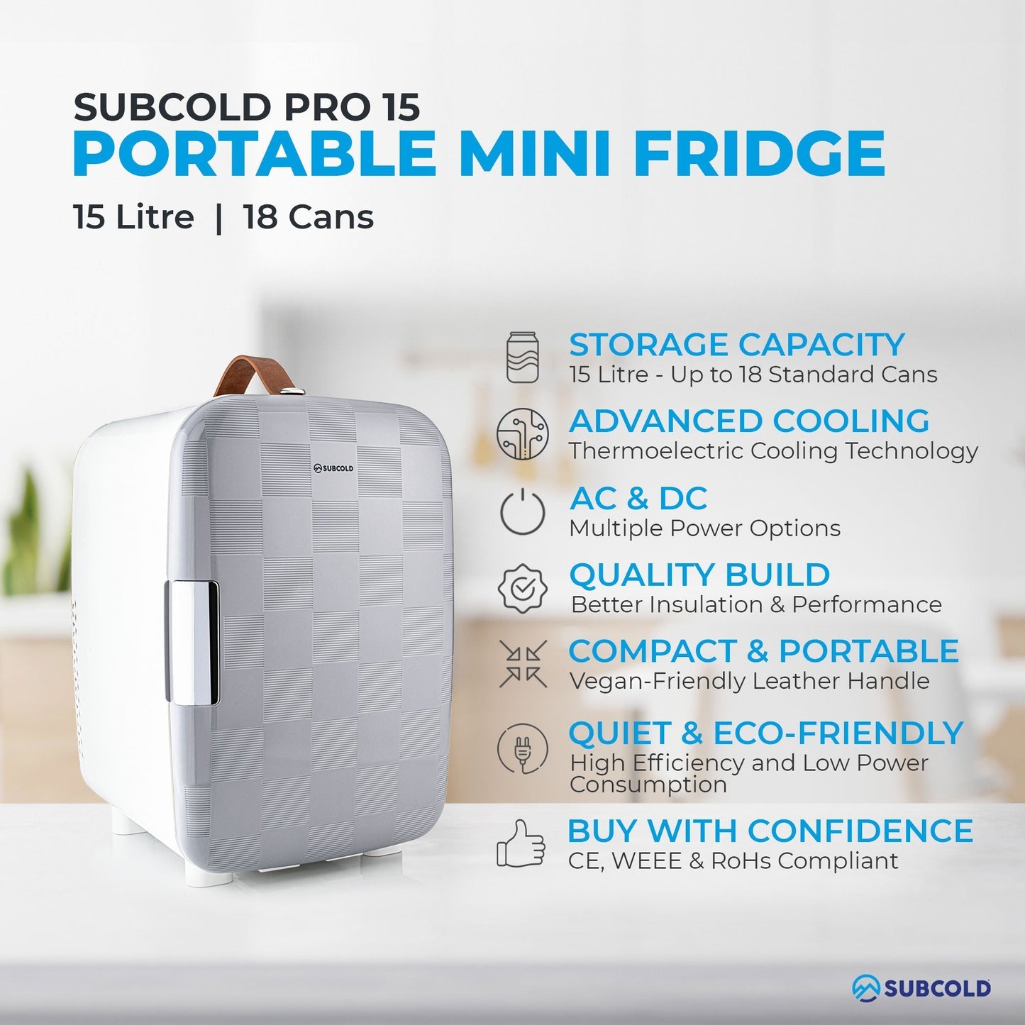 Pro 15L Mini Fridge - Cheq Grey | Refurbished